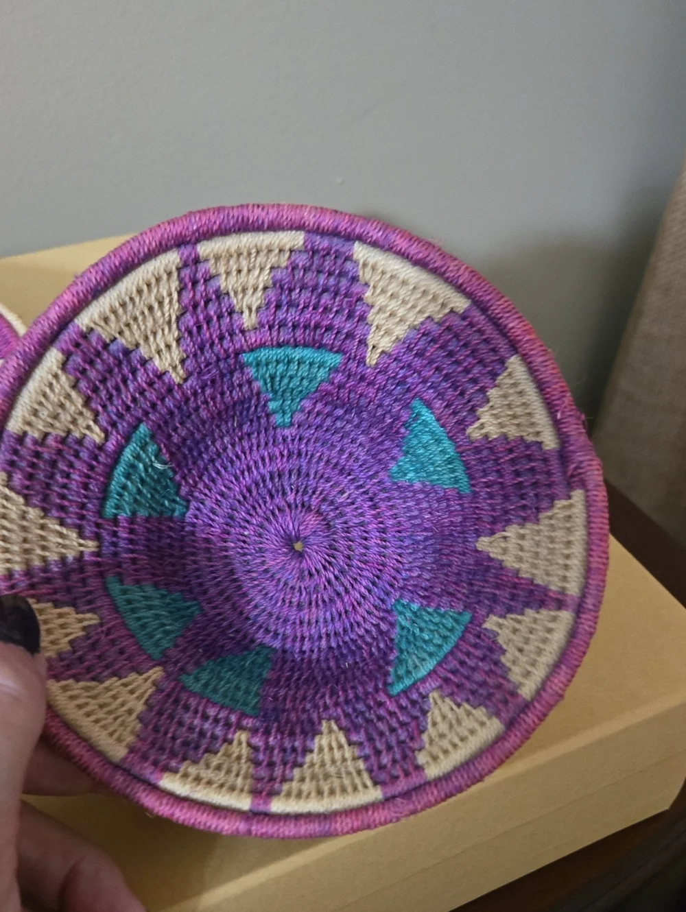 Handwoven African Purple and Natural Decorative Woven Bowl Set of 2